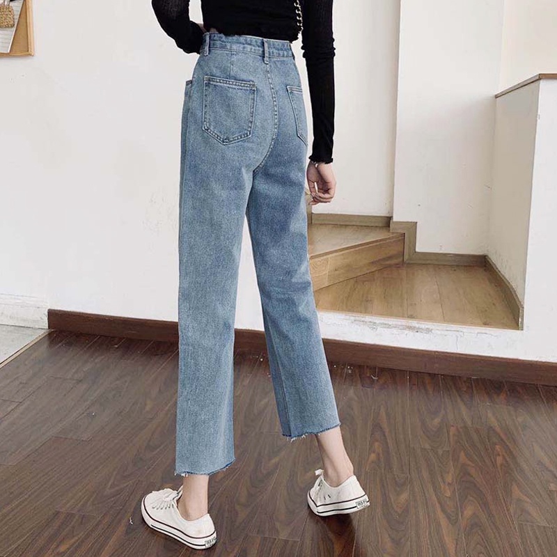 korean celana jeans wanit//straight leg jeans wanita//tcelana jeans high wais kekinian