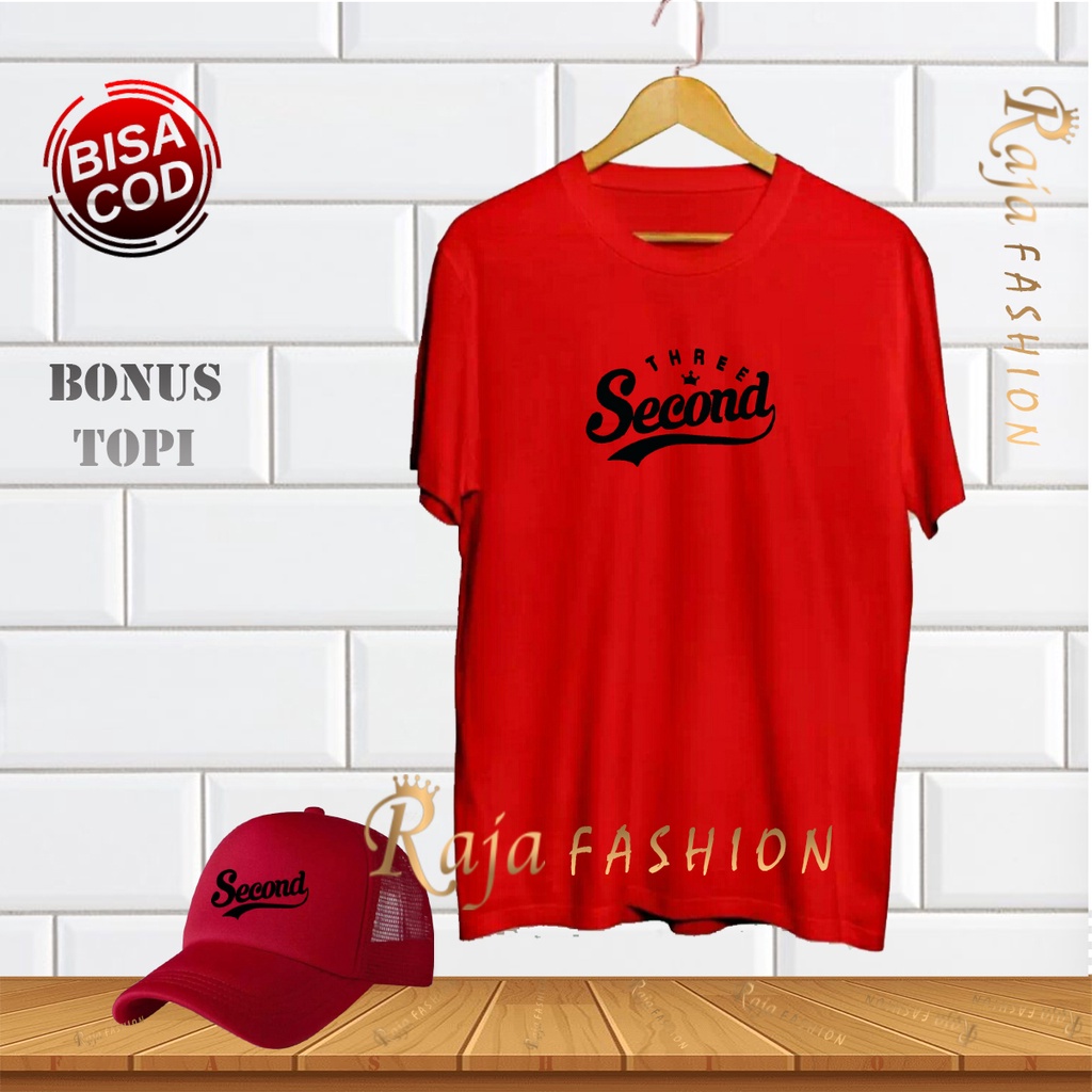 GRATIS TOPI Kaos Distro Three Second  Text Hitam Lengan Pendek Premium Quality Kaos Murah Kaos Pria