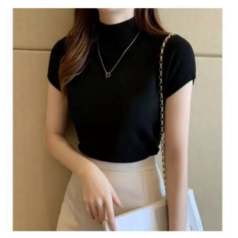 PROMO KNIT TURTLENECK LENGAN PENDEK - KERAH TINGGI