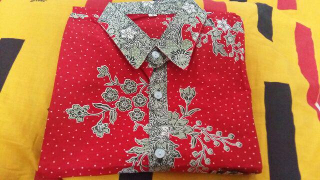 Qnunbatik Sarimbit/couple Batik Dress/terusan Kd Melati Dasar Warna Merah