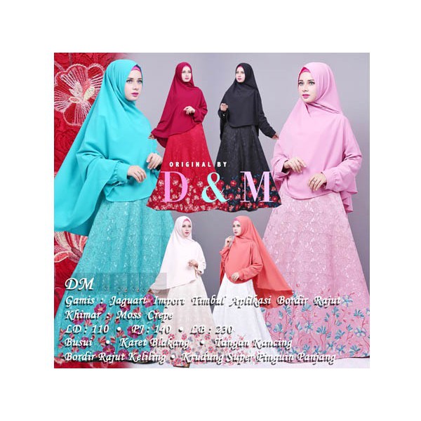 2in1 long dress gamis maxi embossed bunga jakward import aplikasi bordir + hijab