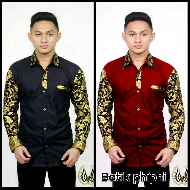 Kemeja Batik Kombinasi Pria Lengan Panjang Termurah &amp; Terlaris Size M,L,XL,XXL ( ORIGINAL ) #1