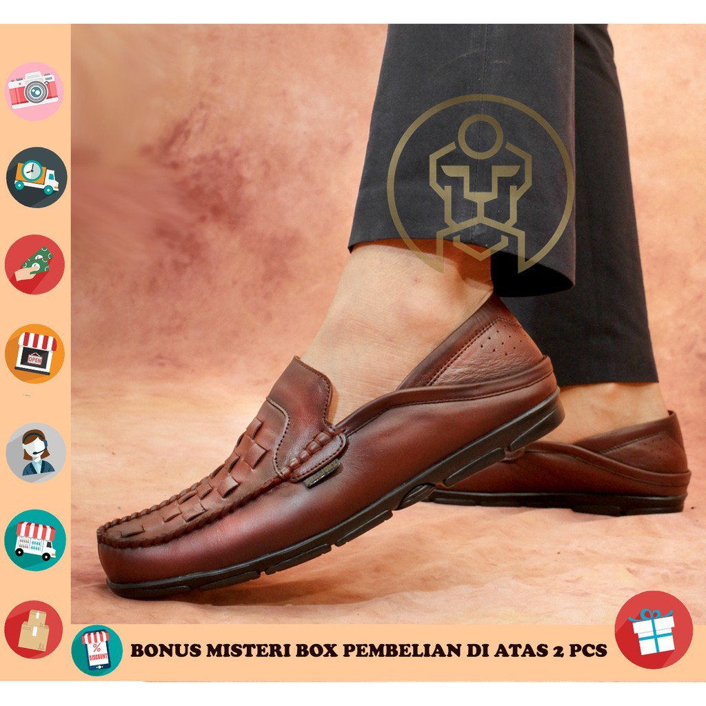 COD - SEPATU KANTOR PRIA KULIT ASLI - COKELAT HITAM XT4Y