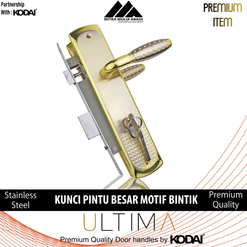 Kunci Pintu Besar Emas Ultima by KODAI | Gagang Bulat Bintik | Full Set