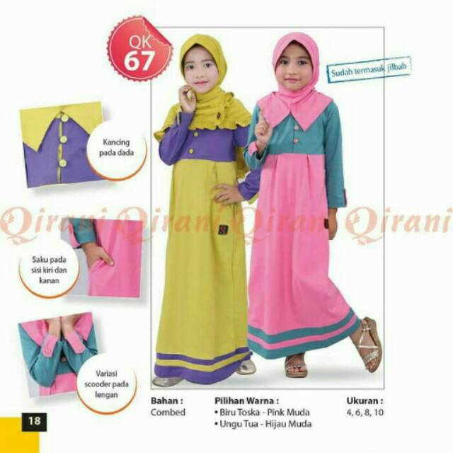 PROMO 30% Gamis Anak Qirani QK 67 / Ungu / Size 6 / Usia 6 - 7 Tahun