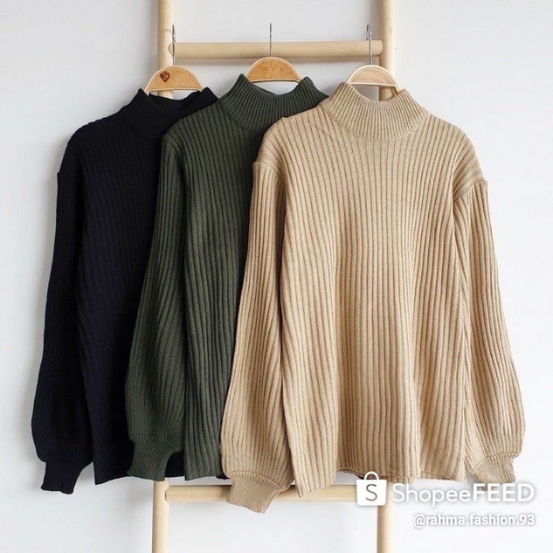 ARUMI BAYONETA SWEATER TURTLENECK OUTER WEAR TANGAN BALON- Atasan rajut Wanita Oversize tangan balon