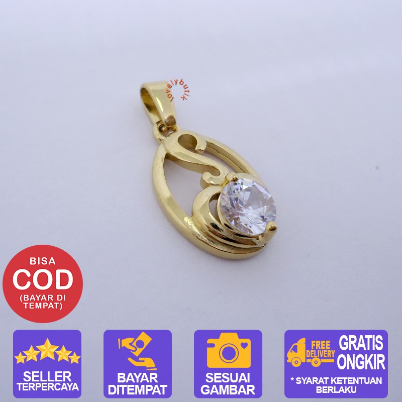 Lovelybutik  Liontin Titanium Anti Karat - Elice Liontin kalung Titanium Model Mata 1 Zirconia [ GOLD ] [ SILVER ]