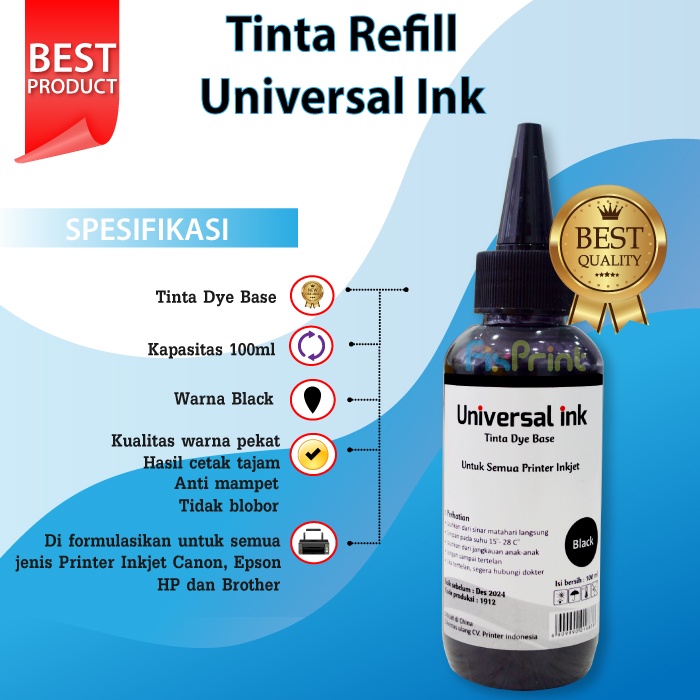Tinta Refill Ink 100ml Cartridge XP 802 Black Color Deskjet 1000 2000 3000 1050 1510 2050 3050