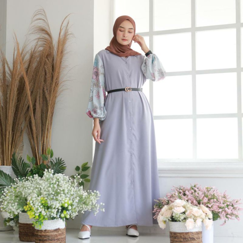 NEW MICHELA MAXI (ld106 pjg136) - Gamis Polos Combin Bunga Dress Busui