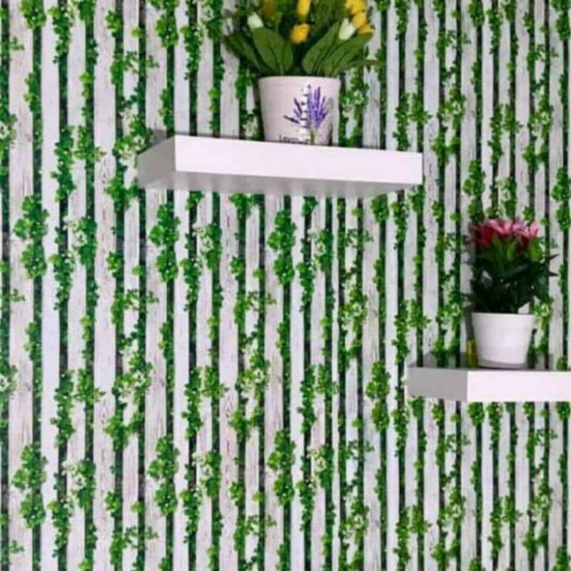 Wallpaper Sticker Dinding Motif Kayu Daun Hijau 10mx45cm