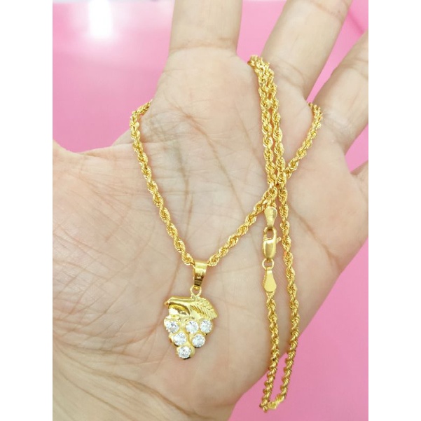 KALUNG DEWASA PERAK 925 LAPIS EMAS 24K MODEL RANTE TAMBANG+LIONTIN ANGGUR