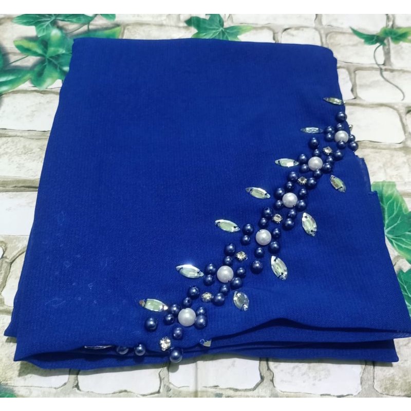 SEGIEMPAT PAYET BANDO BELLA/HIJAB BANDO MUTIARA/KERUDUNG PAYET BELLA SQUERE-Biru Eletrik/BCA