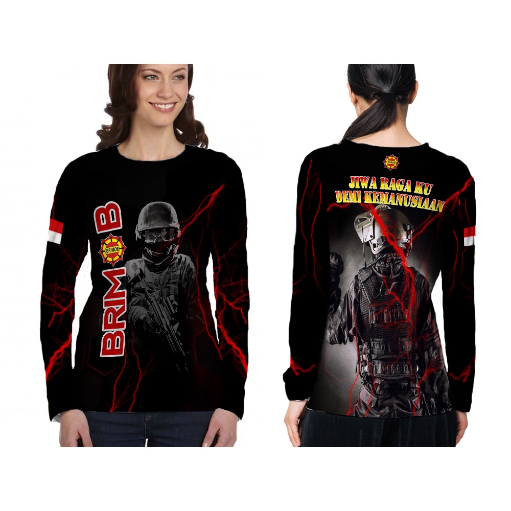 [Riashop] Kaos Brimob Lengan Panjang | Kaos Brimob Wanita | Kaos Brimob Hitam