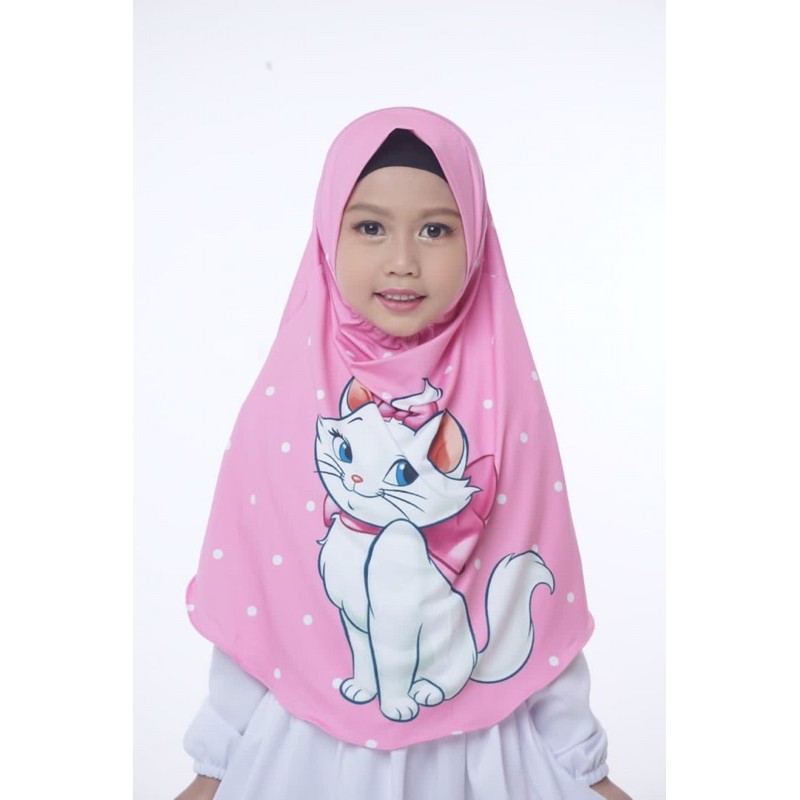 BERGO HIJAB INSTANT PRINTING MOTIF KUCING / JILBAB ANAK LUCU KARAKTER / HIJAB ANAK KEKINIAN
