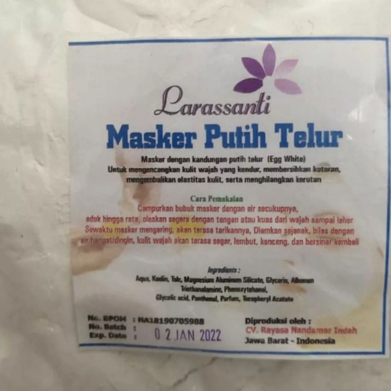 MASKER PUTIH TELUR LARASSANTI 250gr (BPOM)