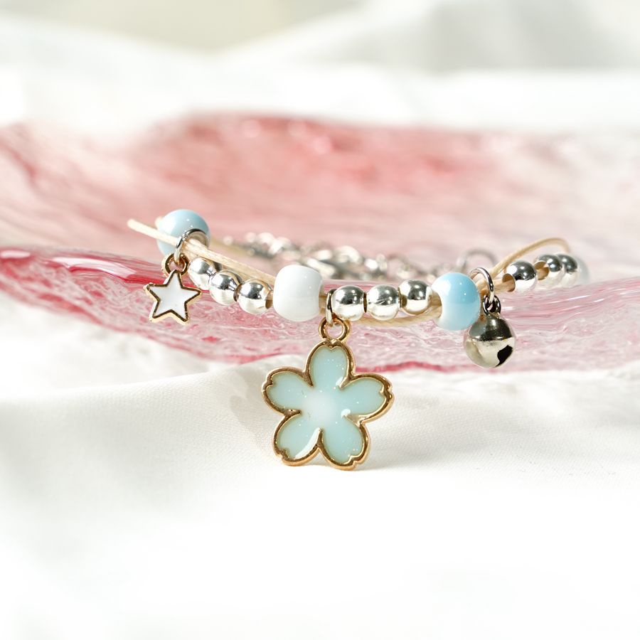 [Big Sale]1 Pcs Gelang Wanita Korea Gelang Couple Sahabat Manik Tali  Braided Bracelet/Friendship Adjustable Fashion Aksesoris-Sakura-Biru