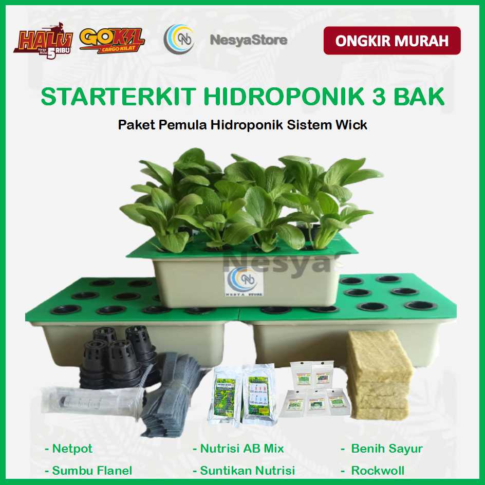 Paket Hidroponik Starterkit Hidroponik Wick 3 Bak 9 Lubang dan 12 Lubang