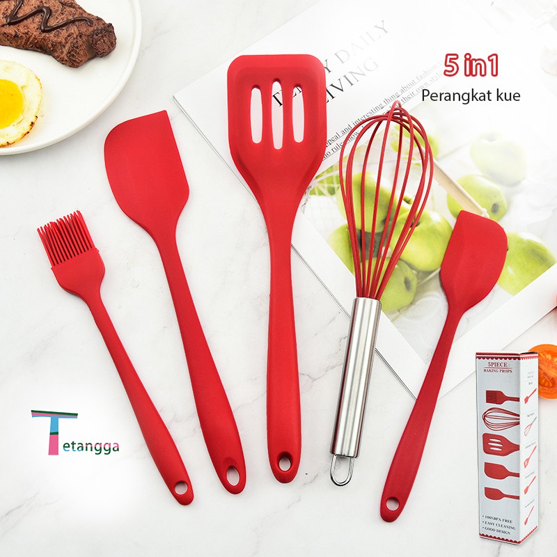 Spatula Peralatan Masak Sutil Silikon Non Stick Cooking Tools Isi 5 Pcs Kitchenware Spatula Set VS