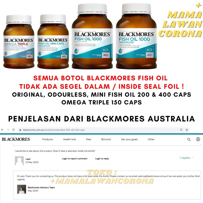 TUBUH-KEKEBALAN-SISTEM- BLACKMORES FISH OIL 1000 AUSTRALIA BLACKMORES FISH OIL 1000MG 400 - SEMPURNA