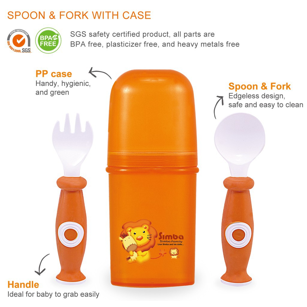 Simba Cased Spoon &amp; Fork Set Green and Orange