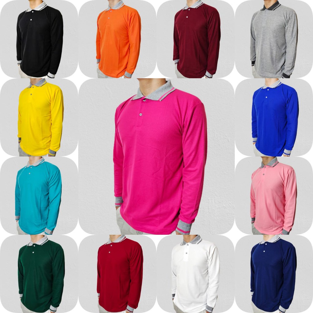 Kaos Polo shirt kerah polo Kerah Lakos Polos Lengan Panjang size M L XL XXL XXXL