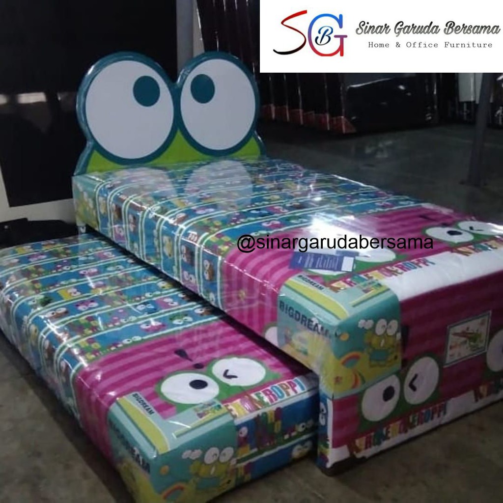SPRING BED ANAK CEWEK / PEREMPUAN BIGDREAM BY BIGLAND KARAKTER KEROPPI / SPRINGBED 2IN1 ANAK