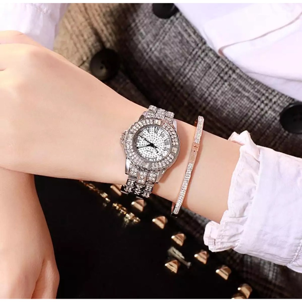 Jam  tangan Mewah diamond tali rantai-Jam tangan wanita tahan air - waterproof anti karat stainless-2
