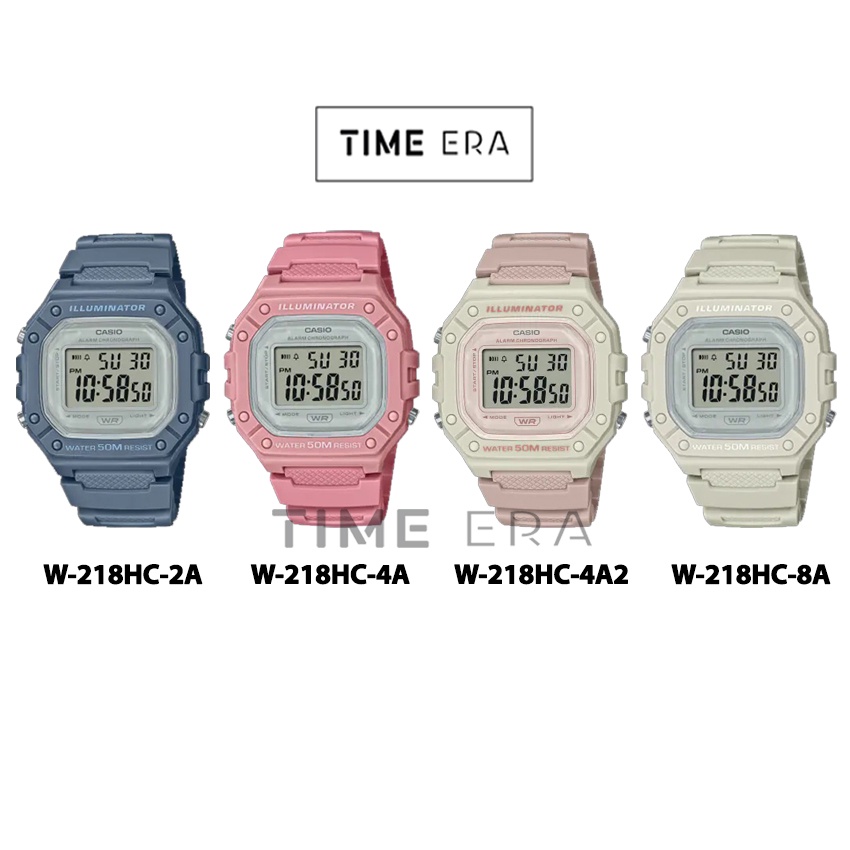 Casio General W218HC-2AVDF  / W-218HC-4A2VDF  4A 8A Jam Tangan Unisex Digital Karet