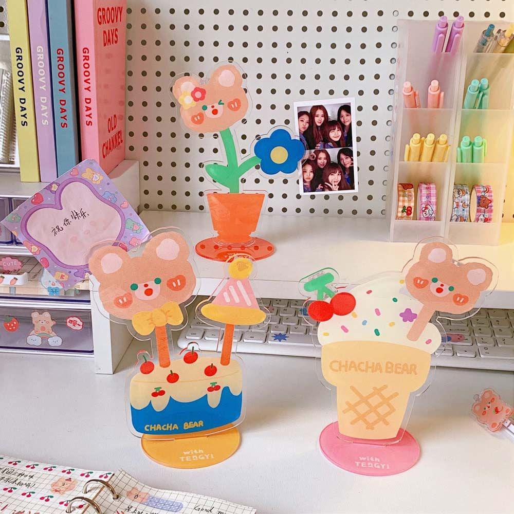 Agustinina Desktop Message Folder Kawaii Acrylic Flower Dekorasi Desktop Klip Pesan Beruang Kecil Multi Fungsi