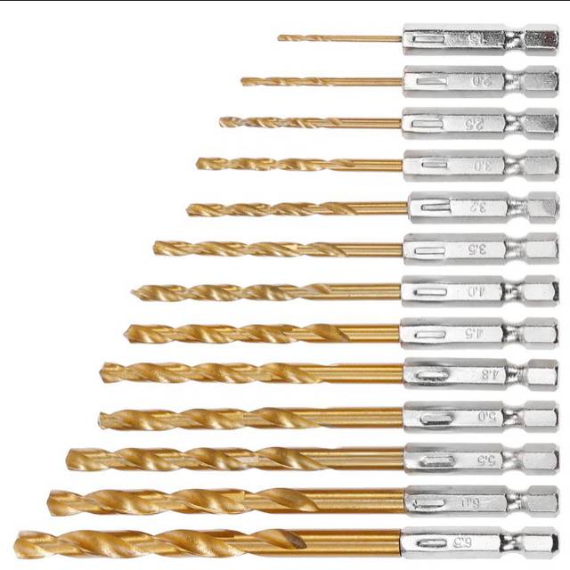 Mata Bor Power Drill Steel Titanium Hex Shank 13 PCS