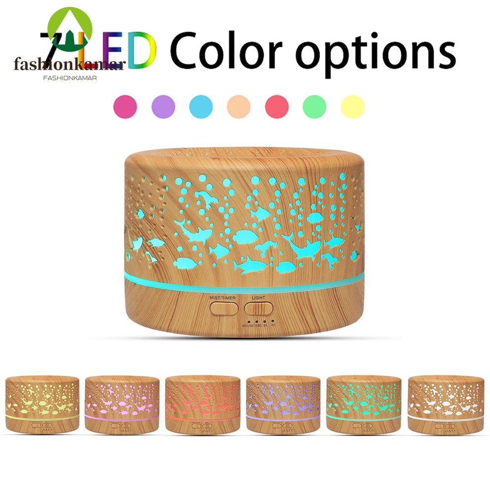 Humidifier Air 500ML Aromaterapi Difuser Model Full Kayu Desain Ikan + REMOTE (TIDAK FREE OIL)-5