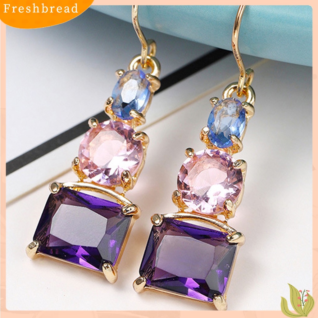 Terlaris 1 Pair Women Hook Earrings Skin-friendly Shiny Surface Copper Dangle Earrings with Large Faux Crystal for Wife