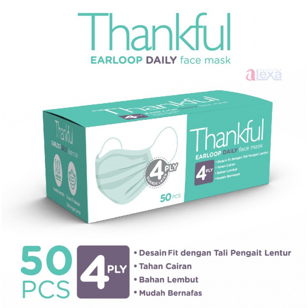 Thankful masker earloop 4ply - masker medis 3 ply isi 50 pcs