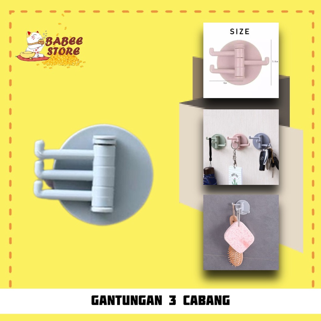 BABEE - GANTUNGAN TEMPEL DINDING 3 CABANG / GANTUNGAN TEMPEL HOOK SERBAGUNA / GANTUNGAN DAPUR KAMAR