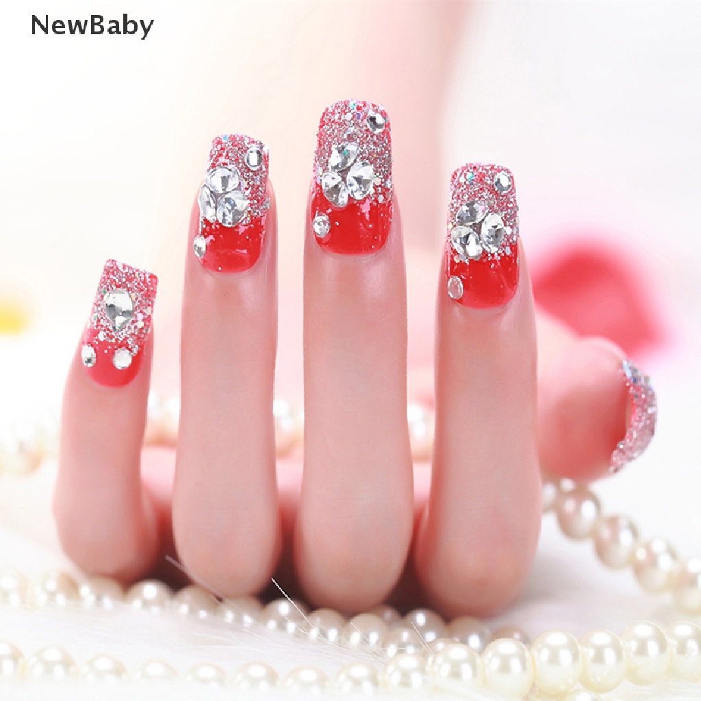 NewBaby 24 Pcs/Set Women Girl Bride Red 3D Fake Nails Wrapped Tips Artificial False Nail ID