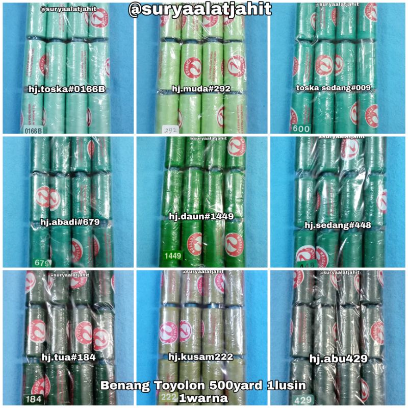 Benang Toyolon 500yrd 1warna @1lusin =rp.20.000/12 pcs