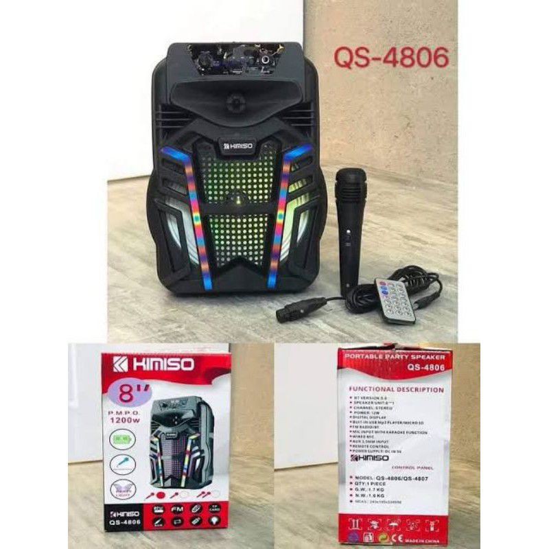 Karaoke Speaker Bluetooth KIMISO QS-4806 Ukuran 8 inch Free Mic dan Remote