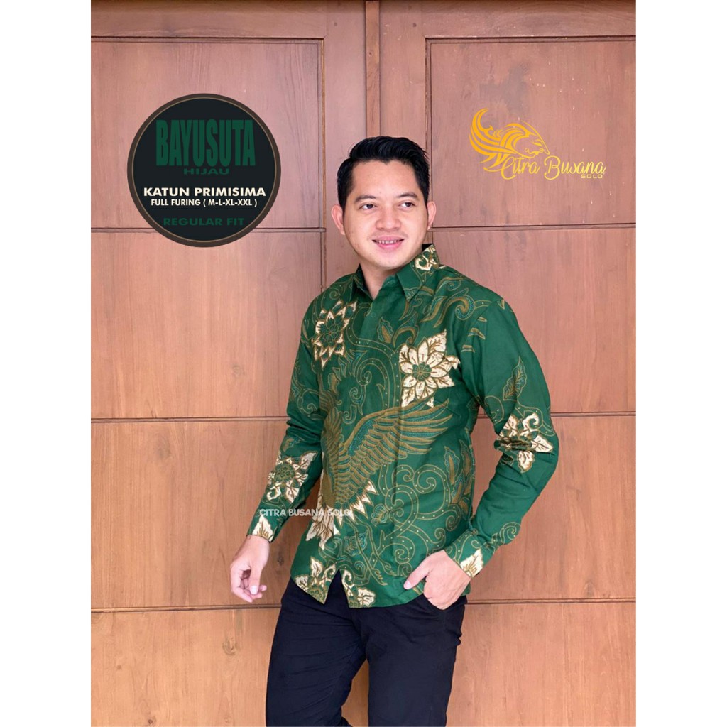 BAYUSUTA HIJAU Kemeja Batik Pria Full Furing Bahan Katun Primisima