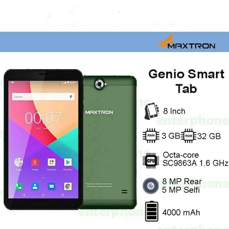 TAB TABLET MAXTRON SMART 3GB 32GB 5G WIFI 5MP REAR KAMERA SMART SIM 4G LAYAR 7 INCH RAM 3GB GENIO 8 INCH ROM 32GB 5G WIFI 8&quot; 3/32 GARANSI RESMI SETAHUN SMART