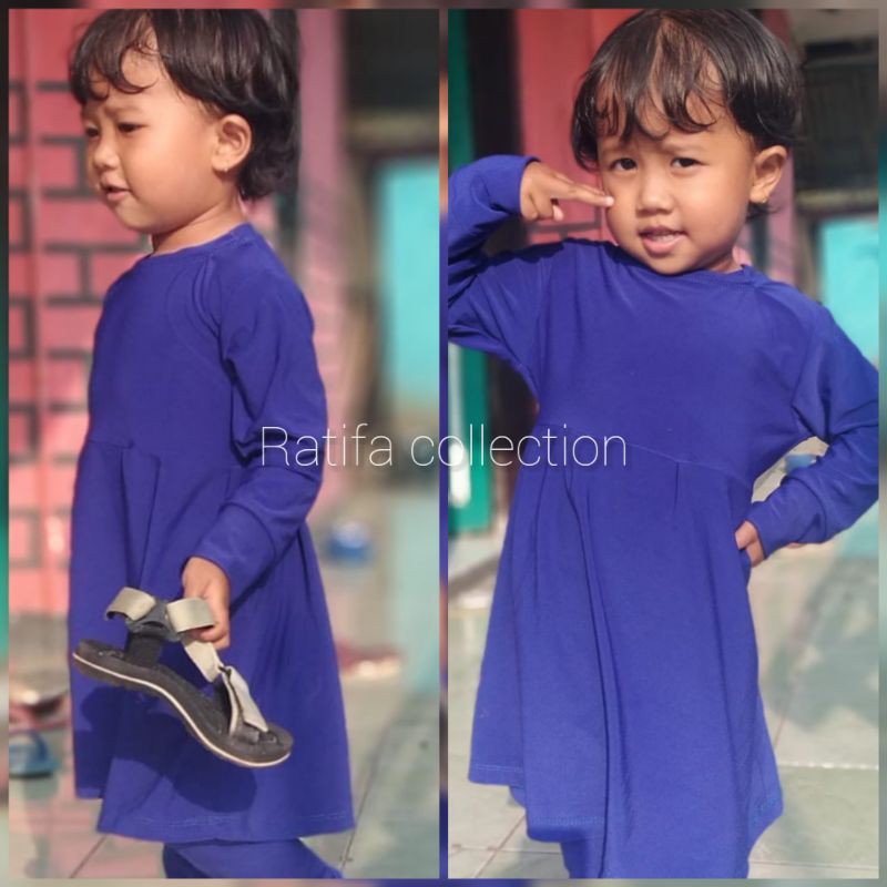 Tunik Anak Rempel Pinggang /Usia 1-4Tahun/Matt Jersey super tebal.Ratifa collection.