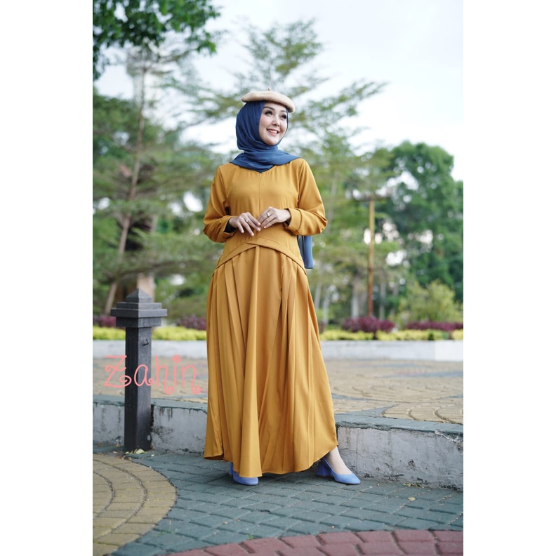 Gamis Hasna Zahin dan Sabrina dress model terbaru wanita modis casual style syari polos simple dress muslim baju bordir halus