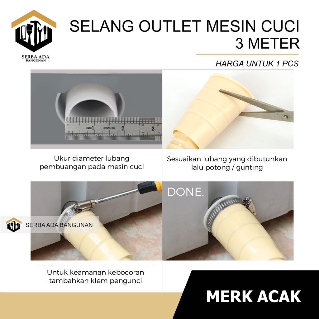 SELANG MESIN CUCI | SELANG INLET OUTLET SOLIGEN MESIN CUCI UNIVERSAL | COCOK UNTUK SEMUA MEREK MESIN CUCI 1TABUNG