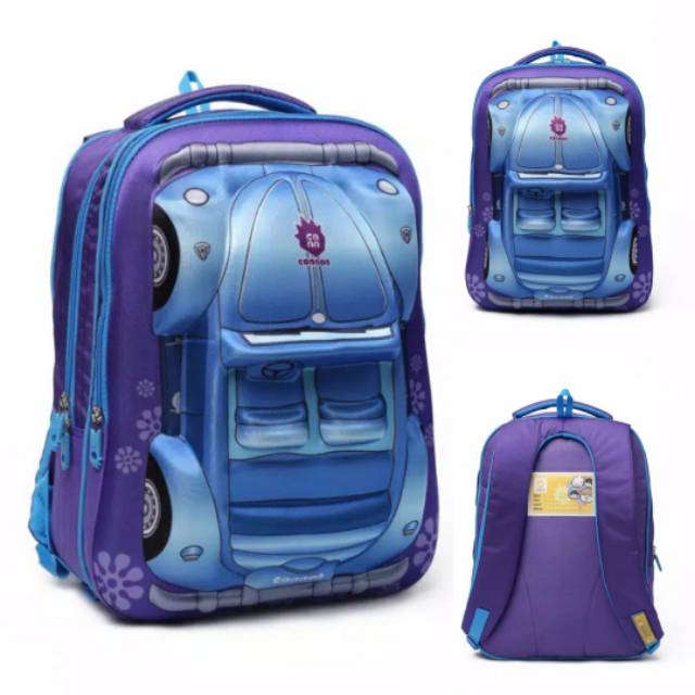 tas ransel anak lucu unik 4D karakter mobil vw beetle convertible  - Cannon  untuk sekolah TK - SD