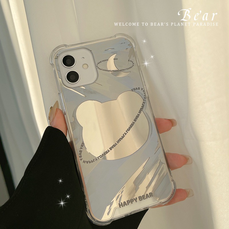 ins Makeup Mirror Shock Proof Soft Case IP Iphone 7 8 Plus X XR XS Max IPhone 11 Pro Max 12 13 Pro Max SE 2020 12 13 mini Fashion Bear planet