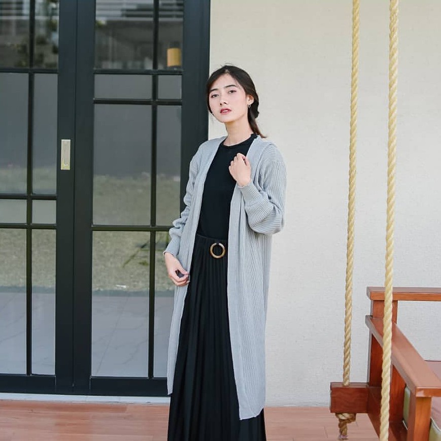 Long Cardigan Rajut Polos Wanita Baju Rajut Zahira Cardy Bahan Rajut Cewek Tebal Premium Terbaru Korean Style Fit to XL-2