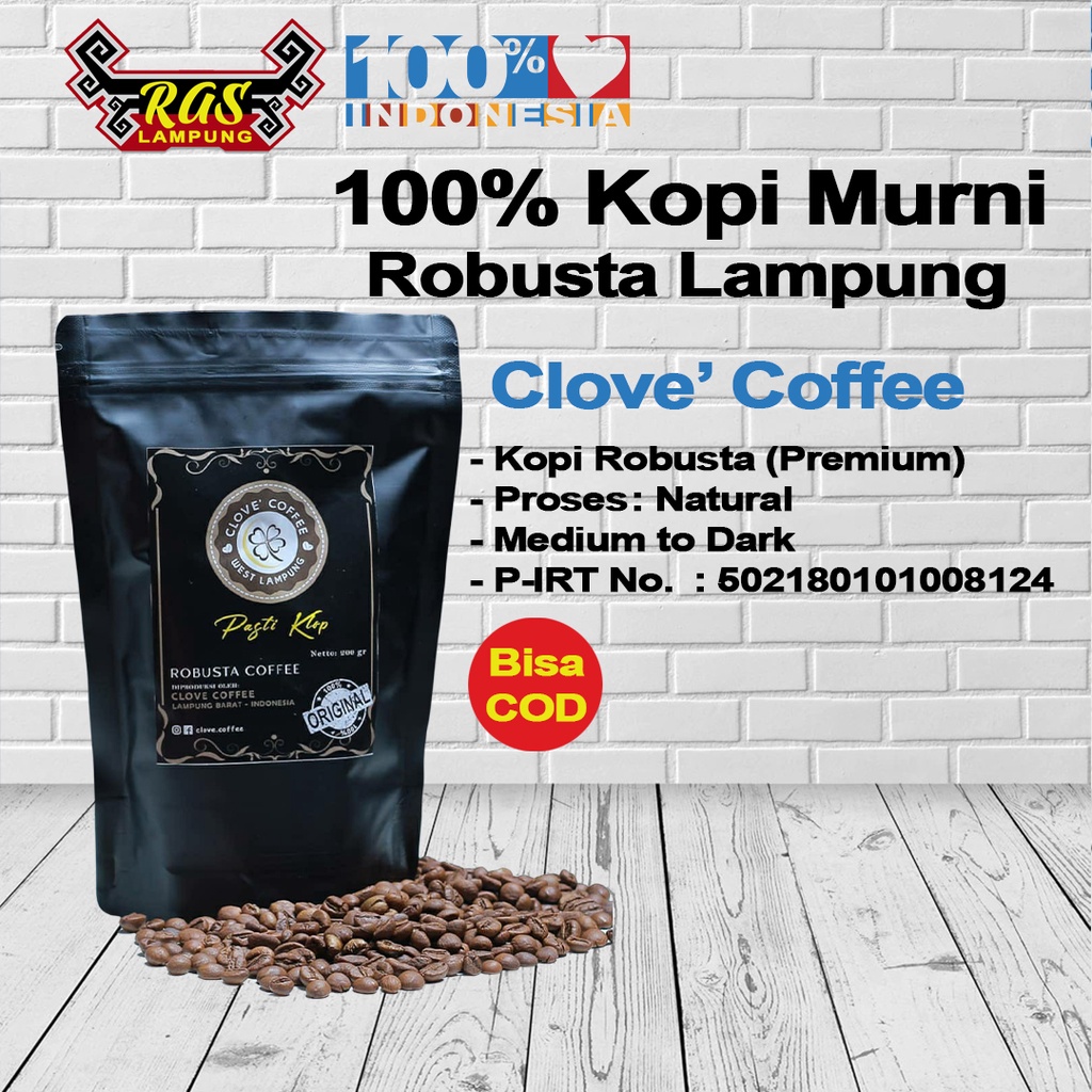 

Kopi Lampung Asli Original Bubuk Murni Robusta Liwa Goreng Sangrai Manual Medium to Dark Hitam Natural Petik Merah Red Cherry Pilihan Terbaik Giling Halus Home Made Original Brand Clove Coffe 200 Gram