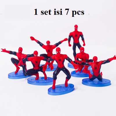 Spiderman Figure Set 7 Mainan Pajangan Miniatur Dekorasi Hiasan Kue Ulang Tahun ( 7 pcs)