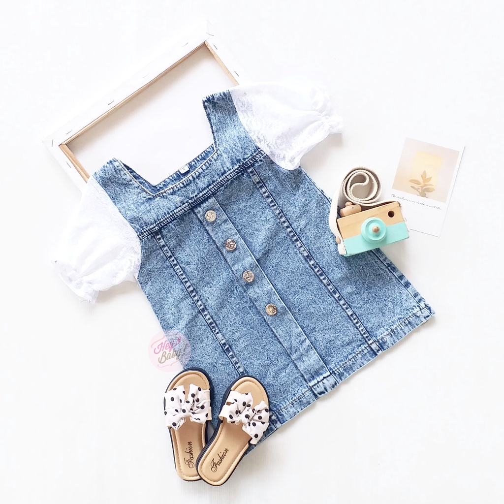 HappyOliver DRESS ANGELA JINS Baju Dress Denim Anak Perempuan Berkualitas