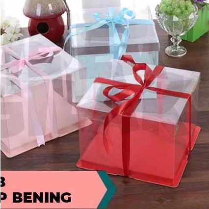 

Cake Box Kotak Transparan Mika Bening Putih/Hitam/Pink/Biru/Merah 22cm - A 22x22x24, Hitam