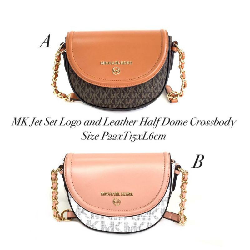 Michael Kors Tas selempang wanita Michael Kors Jet Set Logo and Leather Half Dome Crossbody